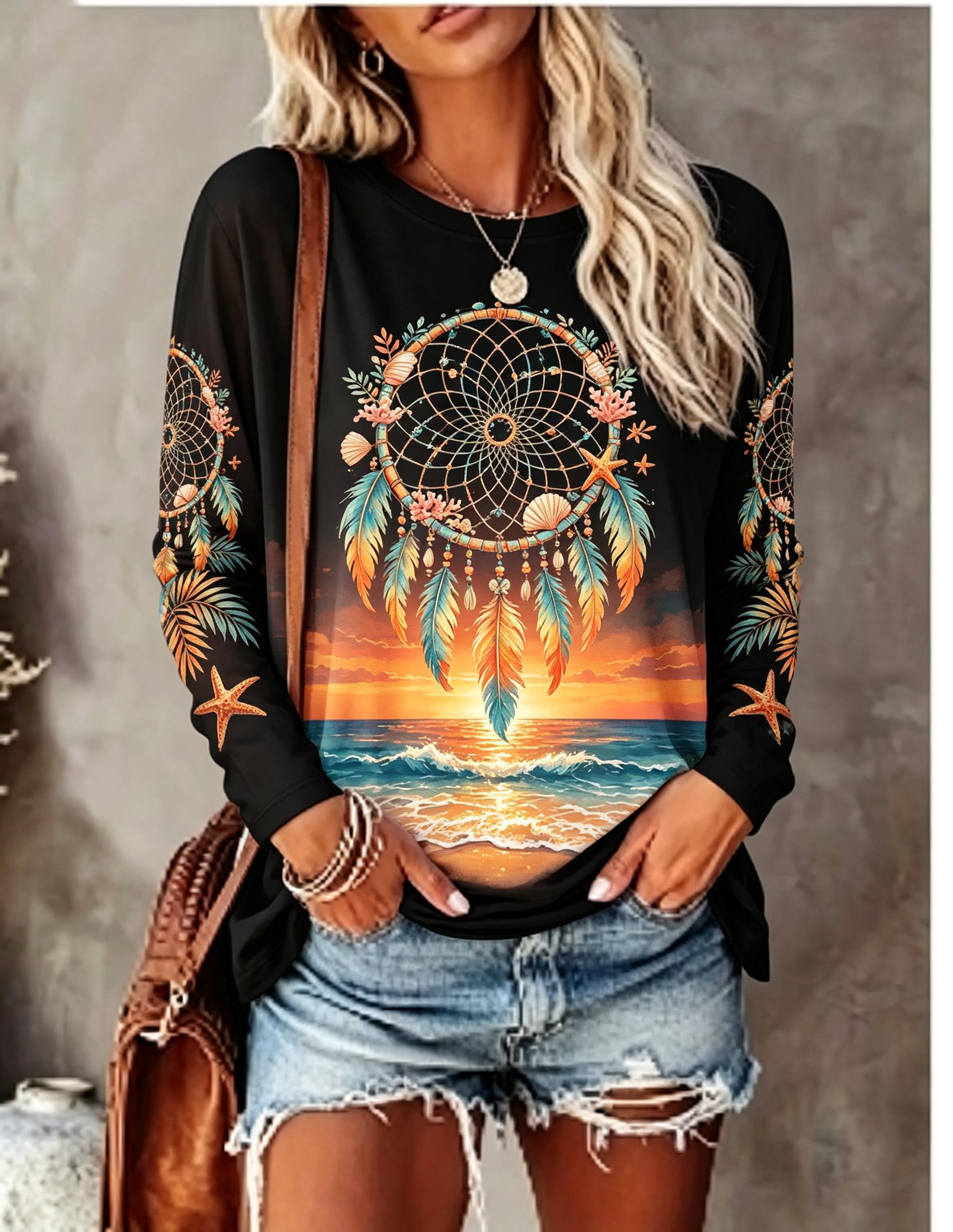 Dames T-shirt met ronde hals e - Wallpaper recensie en prijs