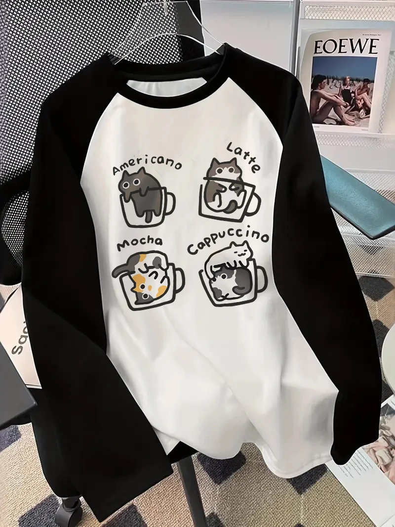 Coffee Cat T-shirt met lange m - Wallpaper recensie en prijs